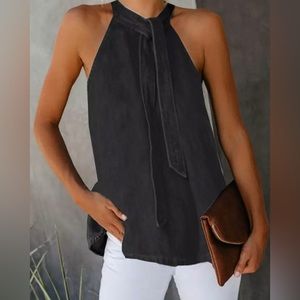 Heathered Black Denim Halter Top